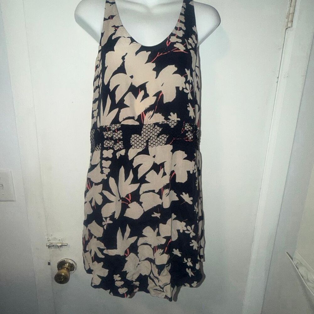 T. BABATON Navy Blue Floral Silk Sleeveless Mini Dress with Pockets-S